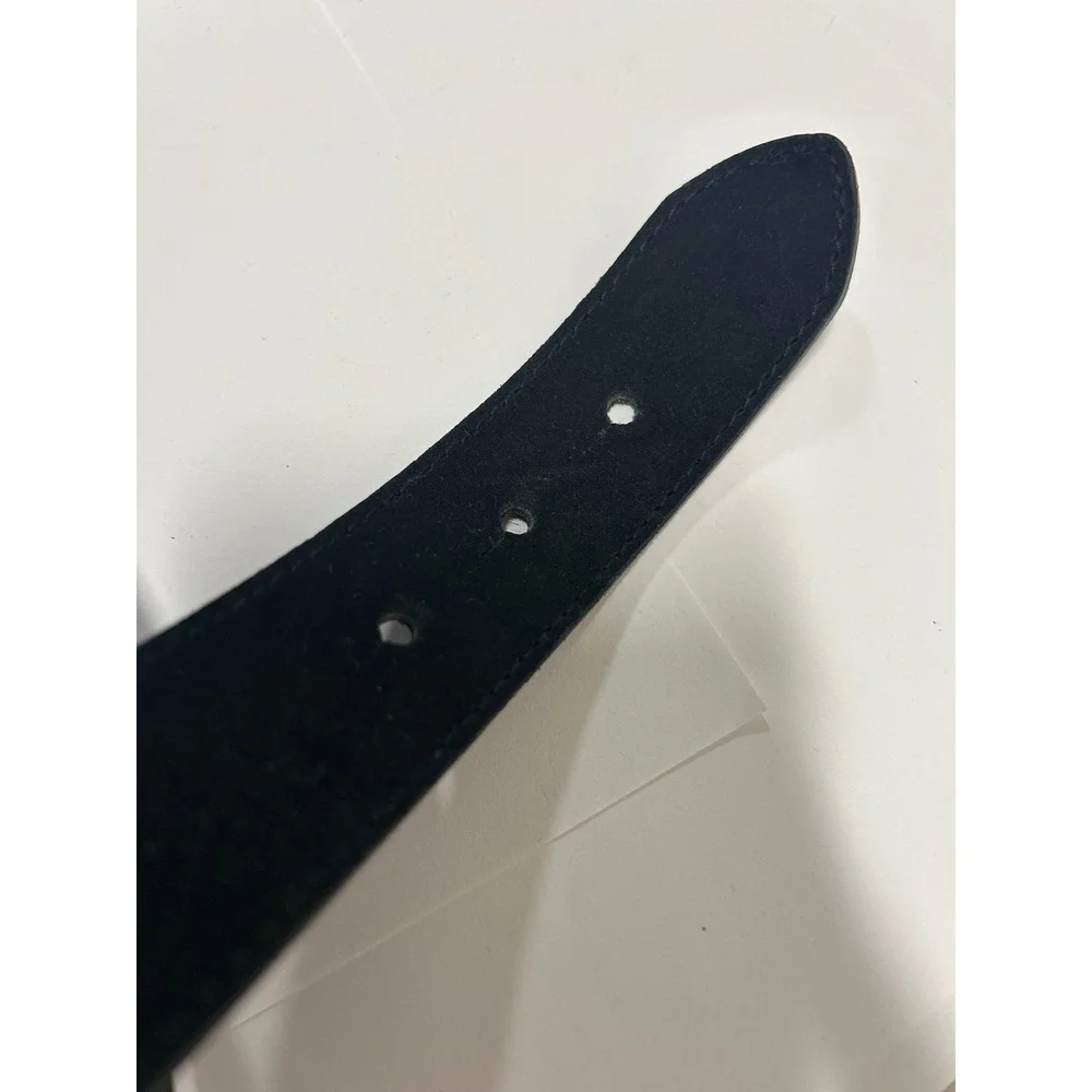 Coldwater Creek Black Suede Leather Belt Triangle Buckle Large Modernist Womens